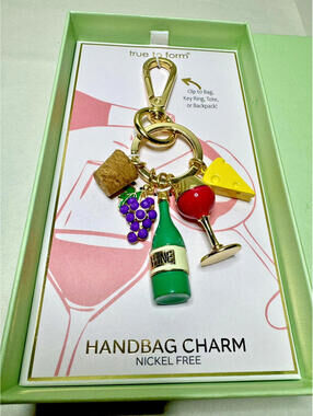 Wine Cork Cheese Grapes True to Form Handbag Charm Nickel Free Key Chain New